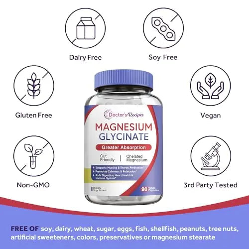 Doctor's Recipes Magnesium Glycinate for Men & Women, 100mg Elemental Mag, 90 Caps Doctor's Recipes Au supplements
