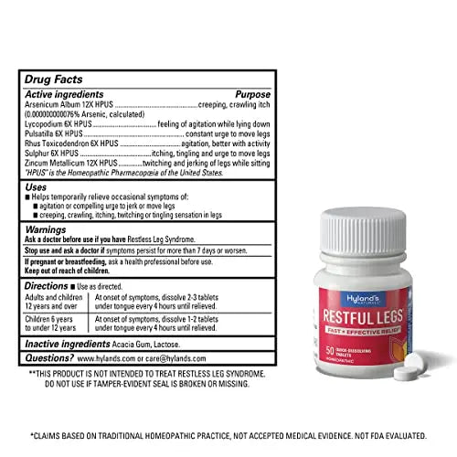 Hyland's Naturals Restful Legs Tablets, Natural Itching, Crawling, Tingling & Leg Jerk Relief, Quick Dissolving Hyland's Au supplements