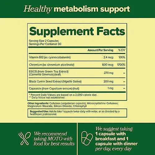 MOTO Metabolism Support for Women - Natural Energy, Curb Cravings, Healthy Metabolism - EGCG O Positiv Au supplements