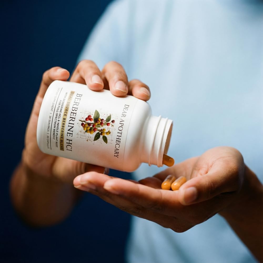 Dear Apothecary Berberine HCl 1200mg Supplement - Dual Source Bark & Root Extract - Berberis Aristata - USA Grown Botanical Extract