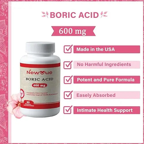 NewVue Boric Acid Vaginal Suppositories - 100% Pure Made in USA - Intimate Health Support (30 Count) NewVue Au supplements