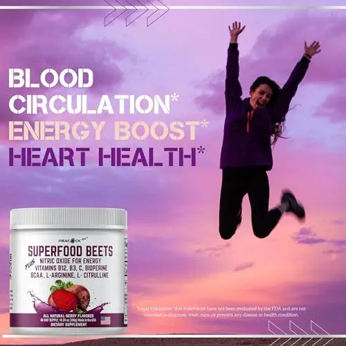 Peacock Max Superfoods Blend Immunity Support Vegan Gluten Free (Beets Nitric Oxide B12 Powder) Peacock Max Au supplements