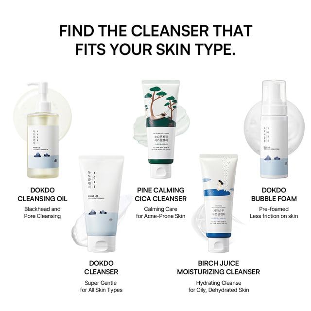 ROUND LAB 1025 Dokdo Cleanser 5.07 Fl Oz, Low pH Facial Cleanser for Sensitive Skin, Rich Soft Bubbles for Deep Cleansing and Makeup Removal