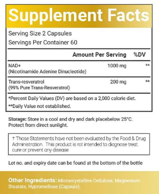VitaCosmoX NAD+ Supplement 1,200mg per Serving,120 Capsules (Nicotinamide Adenine Dinucleotide) - 60 Servings, Gluten-Free, Vegan VitaCosmoX Au supplements