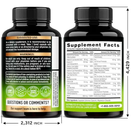 Bariatric Multivitamin - 45 mg Iron Supplements - Made in USA - for Women & Men - All-in-One, 21 Essential Vitamins - Gastric Sleeve Support NUTRAHARMONY Au supplements