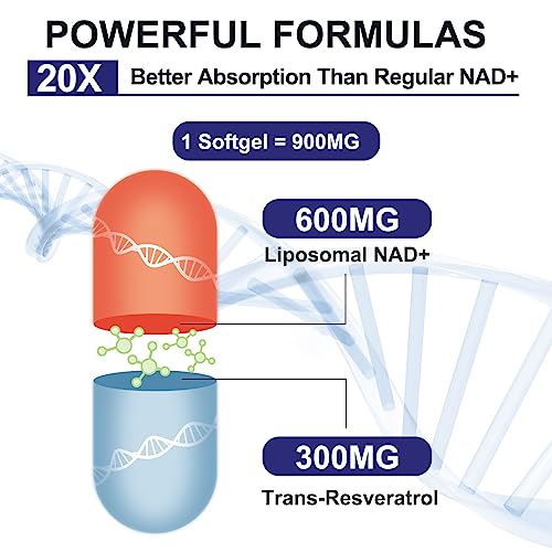 inGreens 900mg Liposomal NAD+ Supplement with 300mg Trans Resveratrol - Superior Absorption, Replaces NMN, Boost NAD+ for DNA Repair, Energy & Longevity, Aging Defense, 60 Softgels inGreens Au supplements