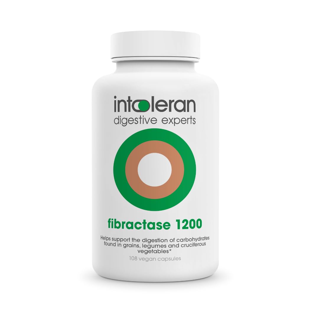 Intoleran Fibractase 1200 Digestive Enzymes - 108 Capsules | Supplement for Fructans & Galactans Intolerance | Helps Digest Carbohydrates; Grains, Legumes