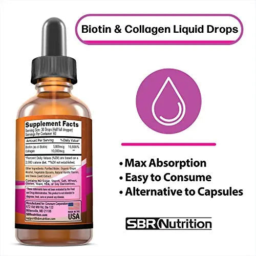 SBR Nutrition Biotin and Collagen Liquid Drops Daily Food Supplement, Vitamins SBR Nutrition Au supplements