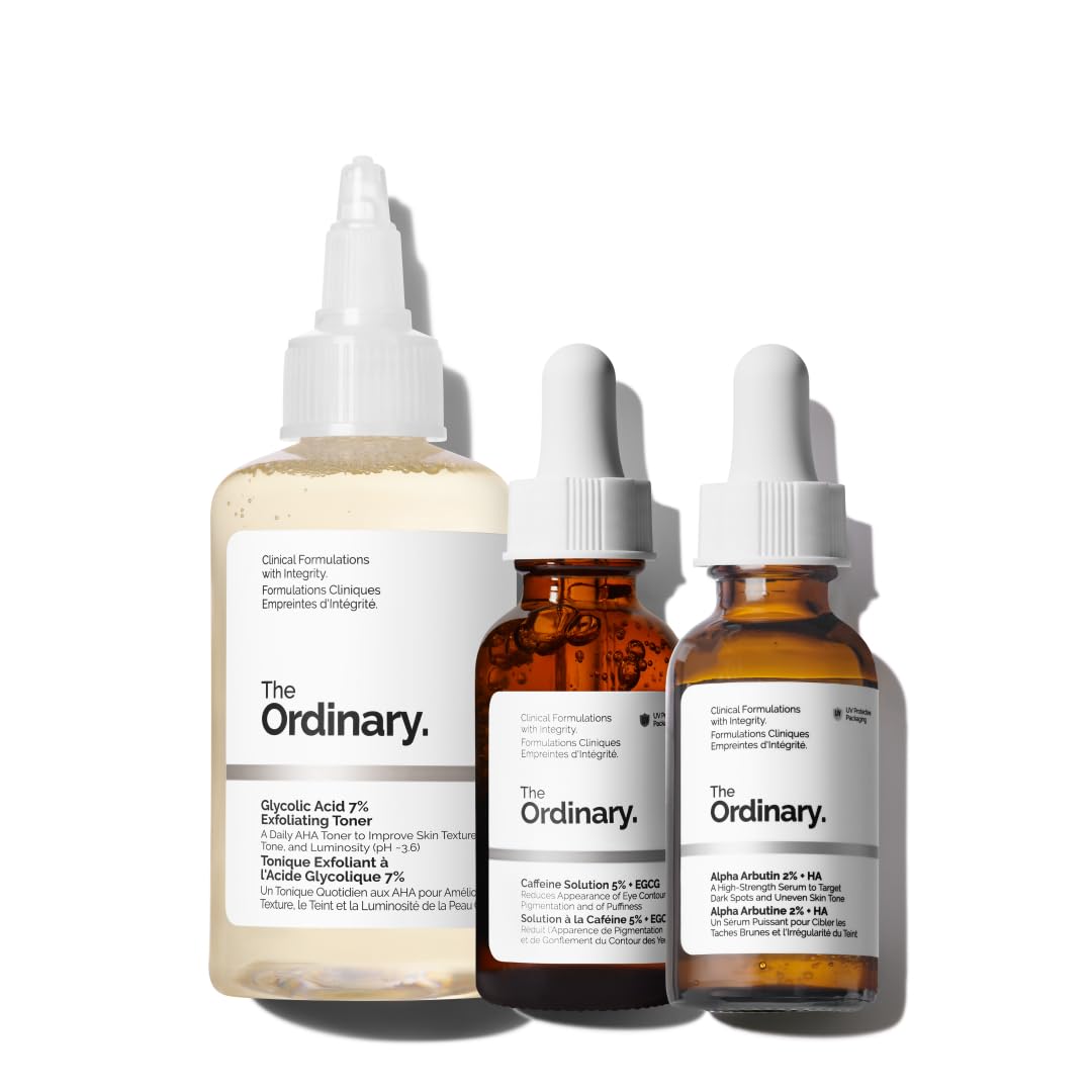 The Ordinary The Bright Set, 3-Step Regimen for Radiant, Even Skin Tone with Glycolic Acid 7% Exfoliating Toner