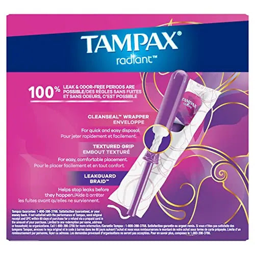 Tampax Radiant Tampons, Super Absorbency, With Leakguard Braid, Unscented, 28 Count Tampax Au supplements
