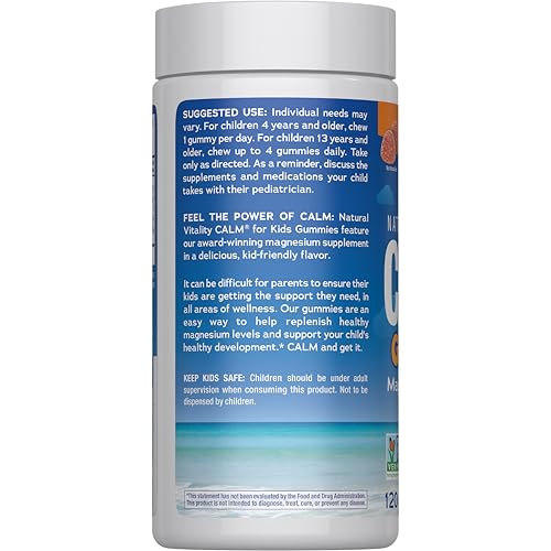 Natural Vitality Calm, Magnesium Citrate Kids Supplement, Stress Relief Gummies, Supports a Healthy Response to Stress
