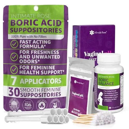 Intimate Rose Boric Acid Suppositories and pH Test Strips for Women (50 Strips) Bundle. Intimate Rose Au supplements