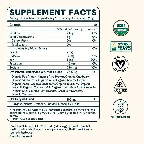 Ora Organic Vegan Protein Powder - 23g Plant Based Protein Powder for Women and Men Ora Organic Au supplements