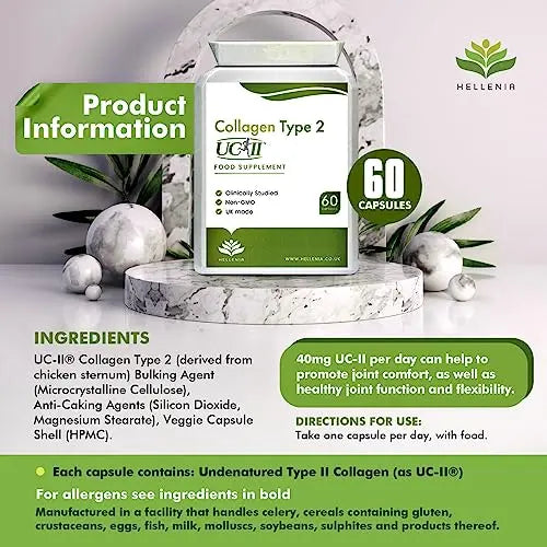 UC-II® Collagen Type 2-40mg - 60 Capsules | Joint Support | Manufactured in The UK Hellenia Au supplements
