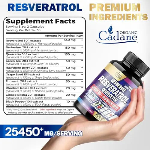 Premium Resveratrol Supplement 25450mg - Healthy Aging, Heart, Brain & Immune Support Organic Cadane Au supplements
