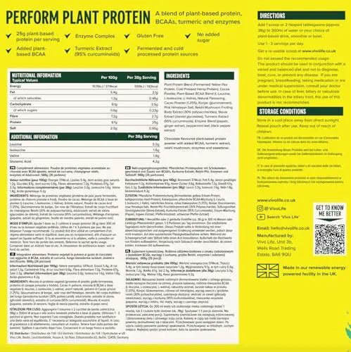 Vivo Life Perform Raw Cacao Flavour Vegan Protein Powder - BCAA Pea & Hemp Blend Vivo life Au supplements