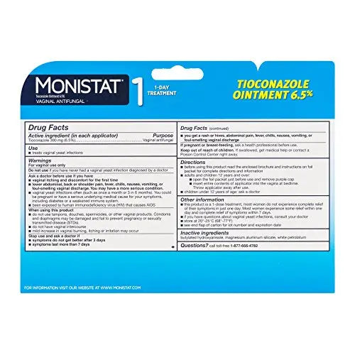 Monistat 1-Day Yeast Infection Treatment | Prefilled | Tioconazole Ointment Monistat Au supplements