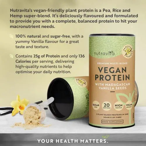 Vegan Protein Powder - Vanilla Flavour - Plant-Based High Protein Powder - 25g Protein per 36g Serving Nutravita Au supplements