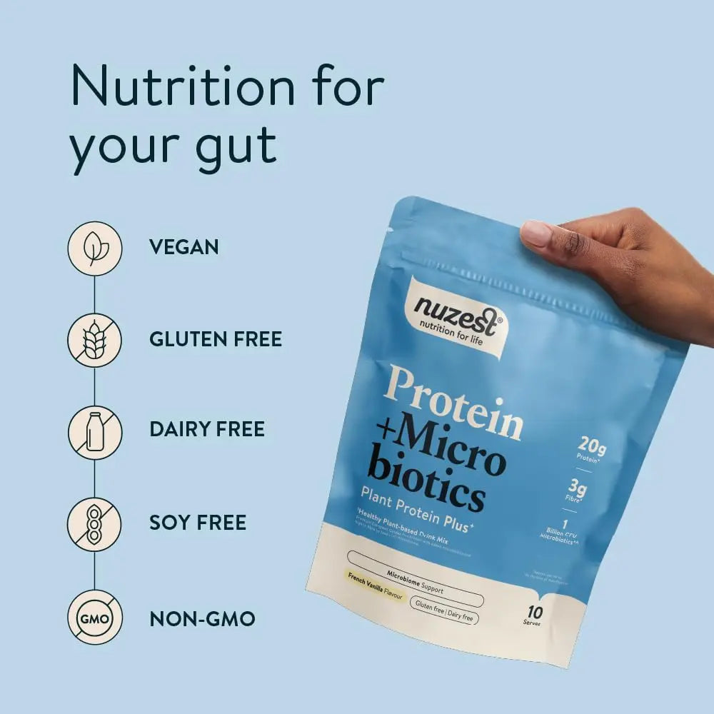 Nuzest - Protein + Microbiotics – Gut Health - Plant Protein Powder - French Vanilla, 300g (10 Servings) Nuzest Au supplements