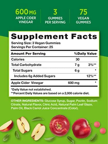 Nature's Truth Apple Cider Vinegar Gummies | 600 mg | 75 Gummies | Natural Apple Flavor Nature's Truth Au supplements