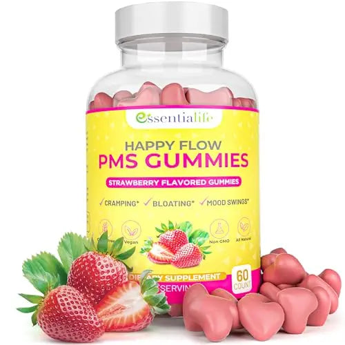 Happy Flow Strawberry-Flavor Chewable PMS Gummies | Hormone Balance Chasteberry Essentialife Au supplements