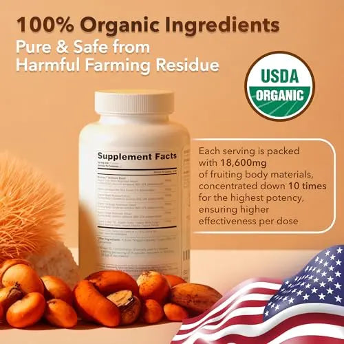 USDA Organic Lions Mane Supplement Capsules with Ashwagandha, Chaga, Reishi, Cordyceps Etta Vita Au supplements