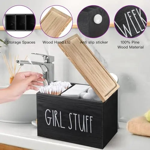MISTOD Tampons Holder for Bathroom, Pad and Tampon Organizer with Tray Lid, Wooden Feminine MISTOD Au supplements