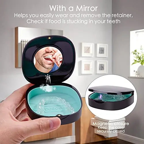 2 Pack Retainer Case with Vent Holes, Mirrors,Compatible with Invisalign,Night Guards Doboli Au supplements