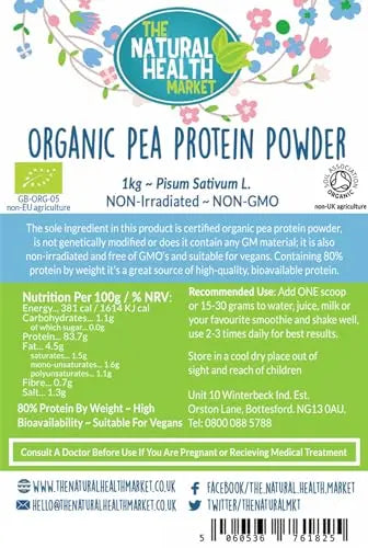 Organic Pea Protein Powder 1kg by The Natural Health Market • 80% Vegan Protein The Natural Health Market Au supplements
