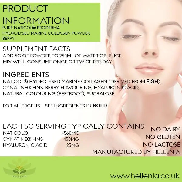 Pure Hydrolysed Marine Collagen Powder 300g | Berry Flavour | Type 1 and 3 Hellenia Au supplements