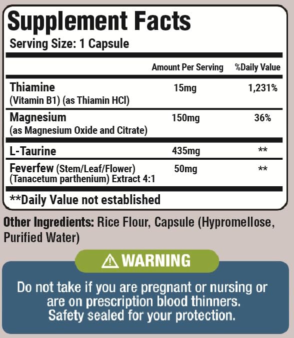 Basic Vigor Migrastil Migraine Support Capsules. Feverfew, Magnesium, Taurine & Vitamin B1 for Migraines Natural Supplement. Made in The USA. Vegan and Gluten Free. Basic Vigor Au supplements