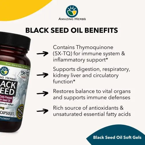 Amazing Herbs Premium Black Seed Oil Capsules - Cold Pressed Nigella Sativa Aids Amazing Herbs Au supplements