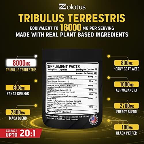 13in1 Tribulus Terrestris Capsules - 16000mg Per Serving with Maca, Horny Goat Weed Zolotus Au supplements