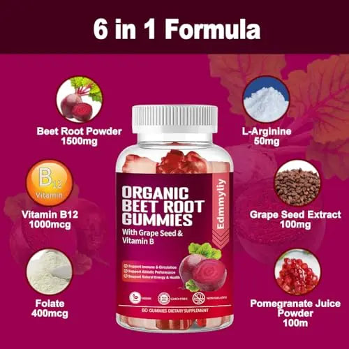 Organic Beet Root Gummies 1500mg for Men Women Beet Root for Athletic, Performance Edmmyliy Au supplements
