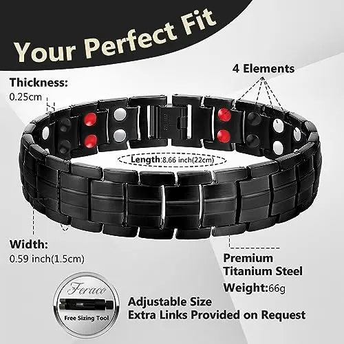 Feraco Mens Magnetic Bracelet Titanium Steel Magnetic Bracelet with Double Row 4 Elements Feraco Au supplements