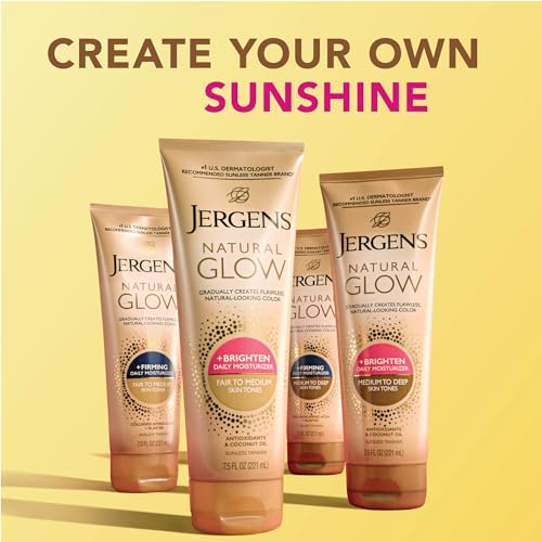 Jergens Natural Glow +Firming Self Tanner Body Lotion, Fair to Medium Skin Tone, Sunless Tanning Moisturizer