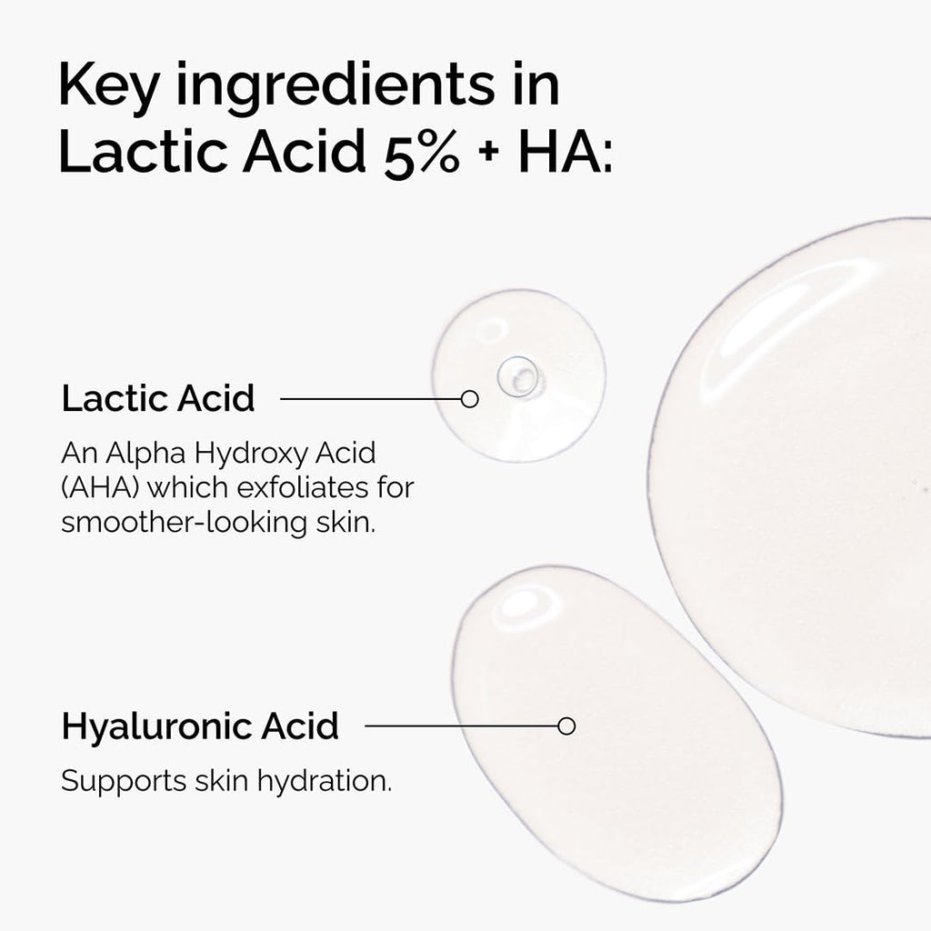 The Ordinary Lactic Acid 5% + Hyaluronic Acid 2%, Gentle Exfoliating Serum for Smoother Skin, 1 Fl Oz