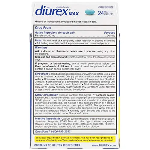 Diurex Max Water Pills - Maximum Strength Caffeine Free Diuretic - Relieve Water Bloat - 24 Count Diurex Au supplements