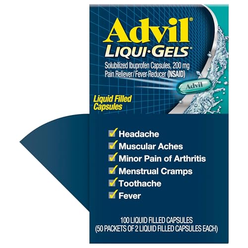 Advil Liqui-Gels Pain Reliever and Fever Reducer, Pain Medicine for Adults with Ibuprofen 200mg for Headache, Backache, Menstrual Pain and Joint Pain Relief - 50x2 Liquid Filled Capsules Advil Au supplements