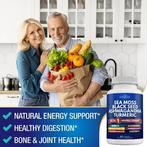 Silica Sea Moss 3000mg Black Seed Oil 2000mg Ashwagandha 1000mg Turmeric 1000mg NEW AGE Au supplements