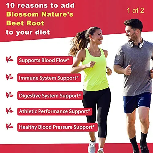 Organic Beet Root Powder 1350mg with Black Pepper-Nitric Oxide Booster, Digestive System Blossom Nature Au supplements