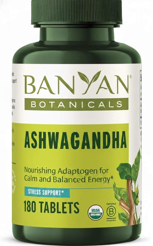 Banyan Botanicals Organic Ashwagandha - 1000mg per Serving - Cortisol Manager & Stress Relief Supplement - Adrenal Support for Mood, Restful Sleep & Muscle Recovery - 180 Tablets - Non-GMO, Vegan* Banyan Botanicals Au supplements