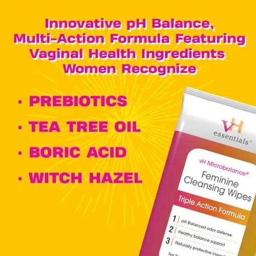 vH essentials Feminine Cleansing Wipes - pH Balanced, Prebiotics, Tea Tree & Aloe, Soothing Witch Hazel vH essentials Au supplements