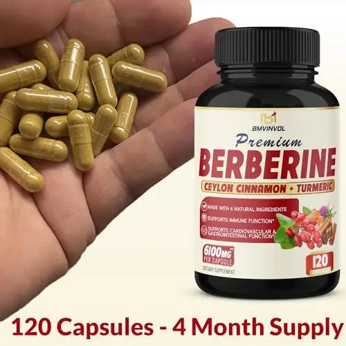 BMVINVOL Premium Berberine HCl 6-in1 Equivalent 6100mg - 120 Capsules - Plus Ceylon BMVINVOL Au supplements