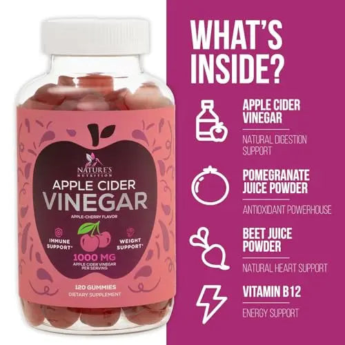Vegan Apple Cider Vinegar Gummies | Max Strength 1000mg | Gelatin-Free, Vegan, Non-GMO Nature's Nutrition Au supplements