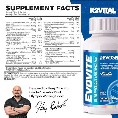 Evogen Evovite - Elite Physique Multivitamin for Women & Men | Advanced Formula for Endurance, Recovery, & Joint Health | Evogen Au supplements