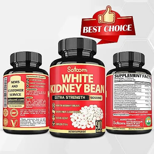 Pure White Kidney Bean Extract Capsules - 6 Herbal Ingredients 9050 mg Equivalent Satoomi Au supplements