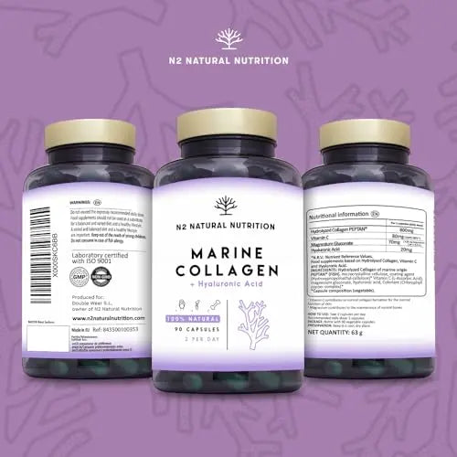 Marine Collagen with Hyaluronic Acid for Skin Care, Hair Care, Joints. Magnesium, Vitamin C. Hydrolysed Collagen Supplements N2 Natural Nutrition Au supplements
