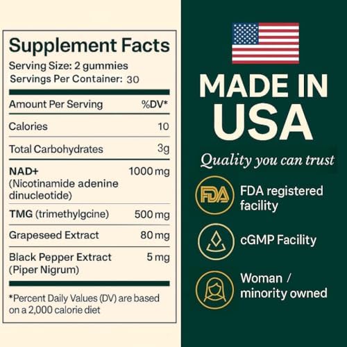 b.Ready NAD+ Gummies, Premium 1000 mg NAD Supplement with 500 mg TMG, Grape Seed & Black Pepper Extract – NAD+ for Healthy Aging, Cellular Energy & Antioxidant Support, Vegan, Sugar-Free, 60 Count b.Ready Au supplements