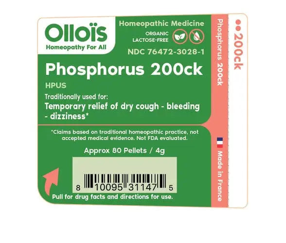 OLLOIS Phosphorus 200ck Organic, Lactose-Free, Kosher Homeopathic Medicine, 80 Pellets (Pack of 3) OLLOÏS Au supplements